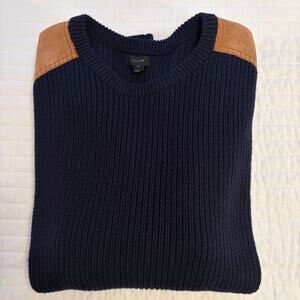 J. Crew Woodsman Cotton and Suede Blue Long Sleeve Knit Sweater Mens XL